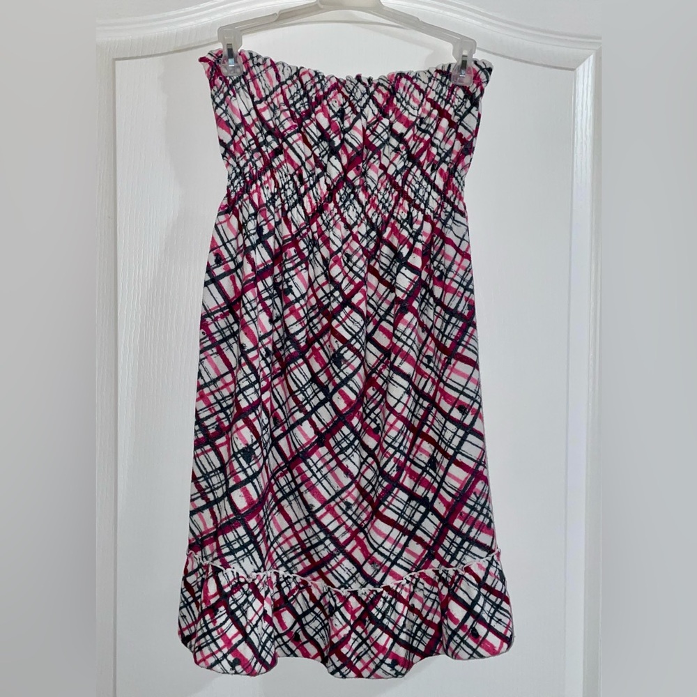 Y2K OP Strapless Abstract Plaid Swim Coverup S/M